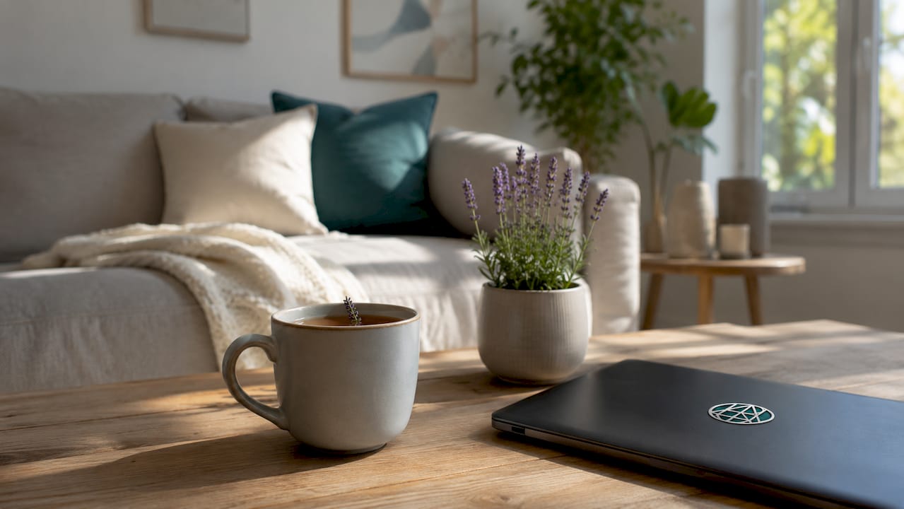 Calm desk workspace with relaxing elements