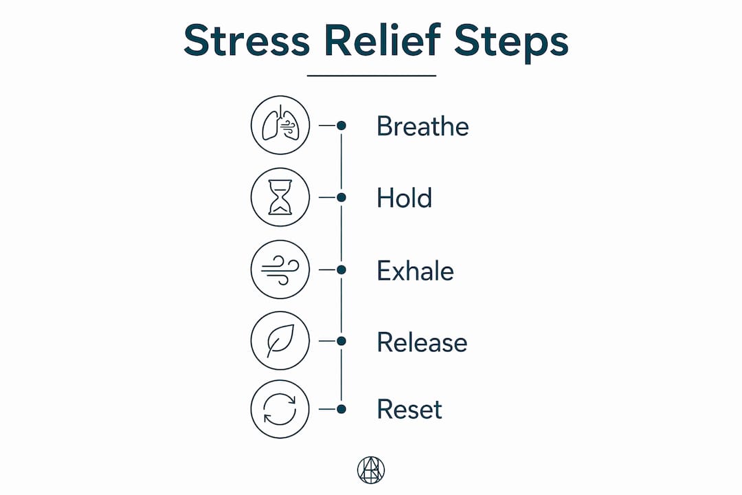Infographic showing five stress relief steps