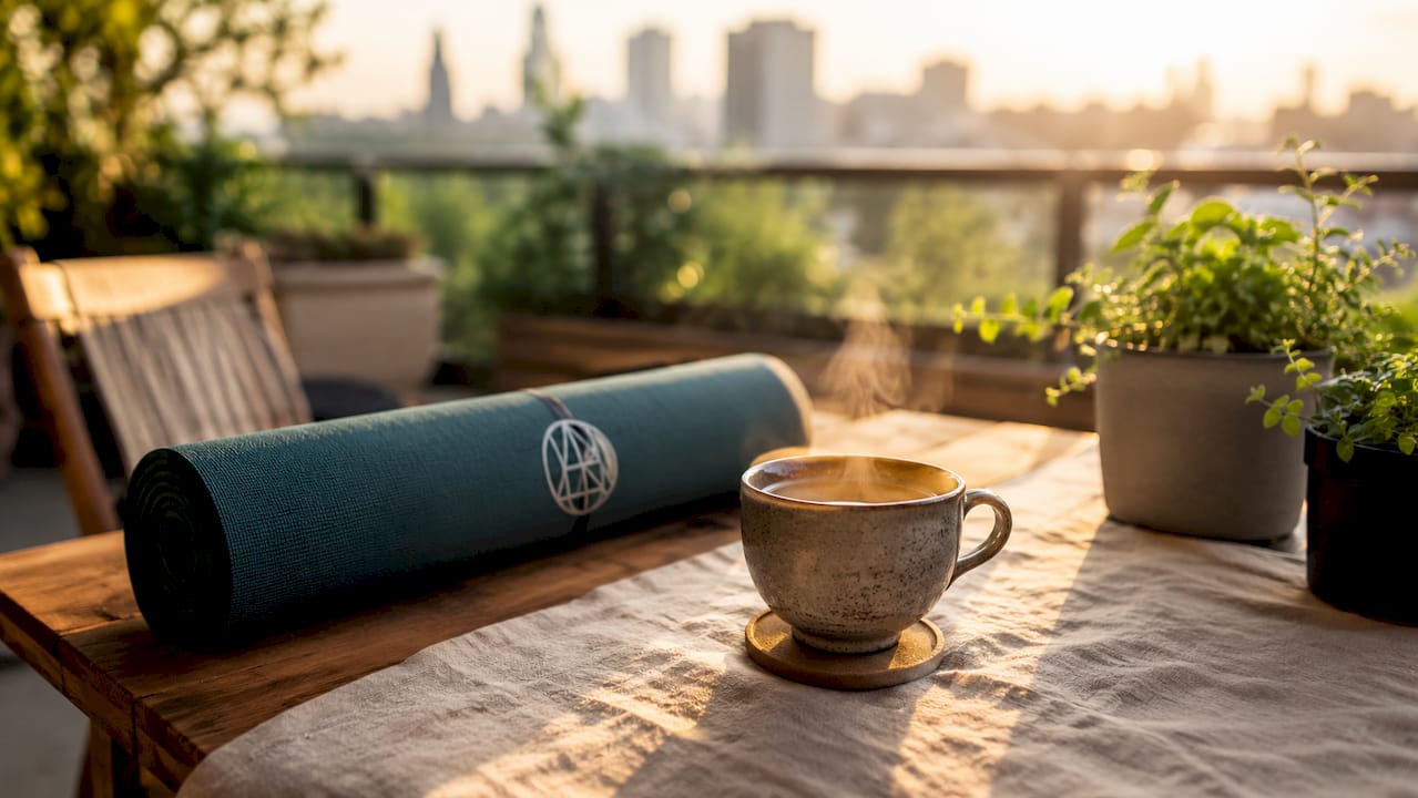 Close-up of calming tea in peaceful living room