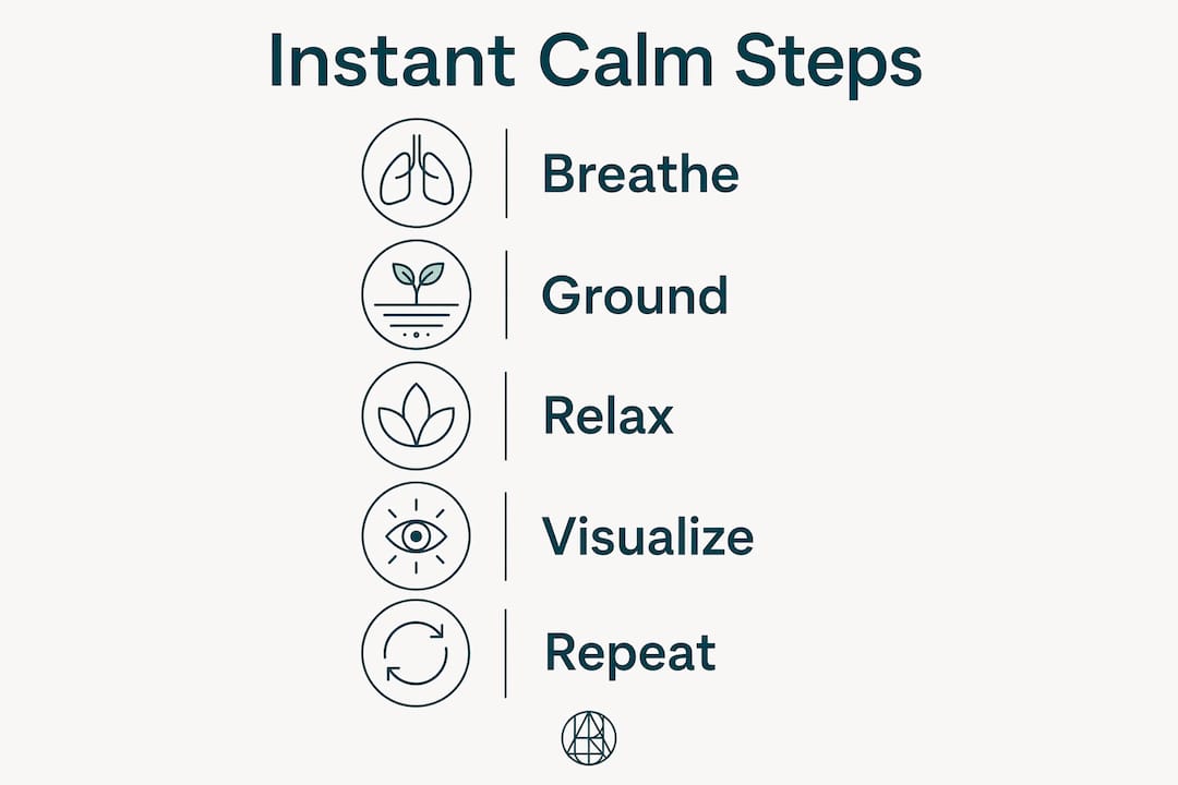 Infographic outlining five steps of instant calm techniques
