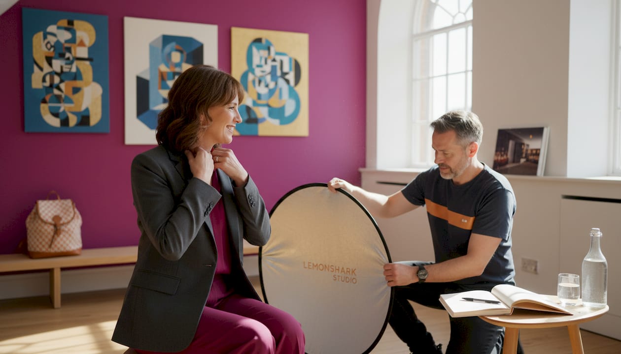 Professional prepares for London studio headshot