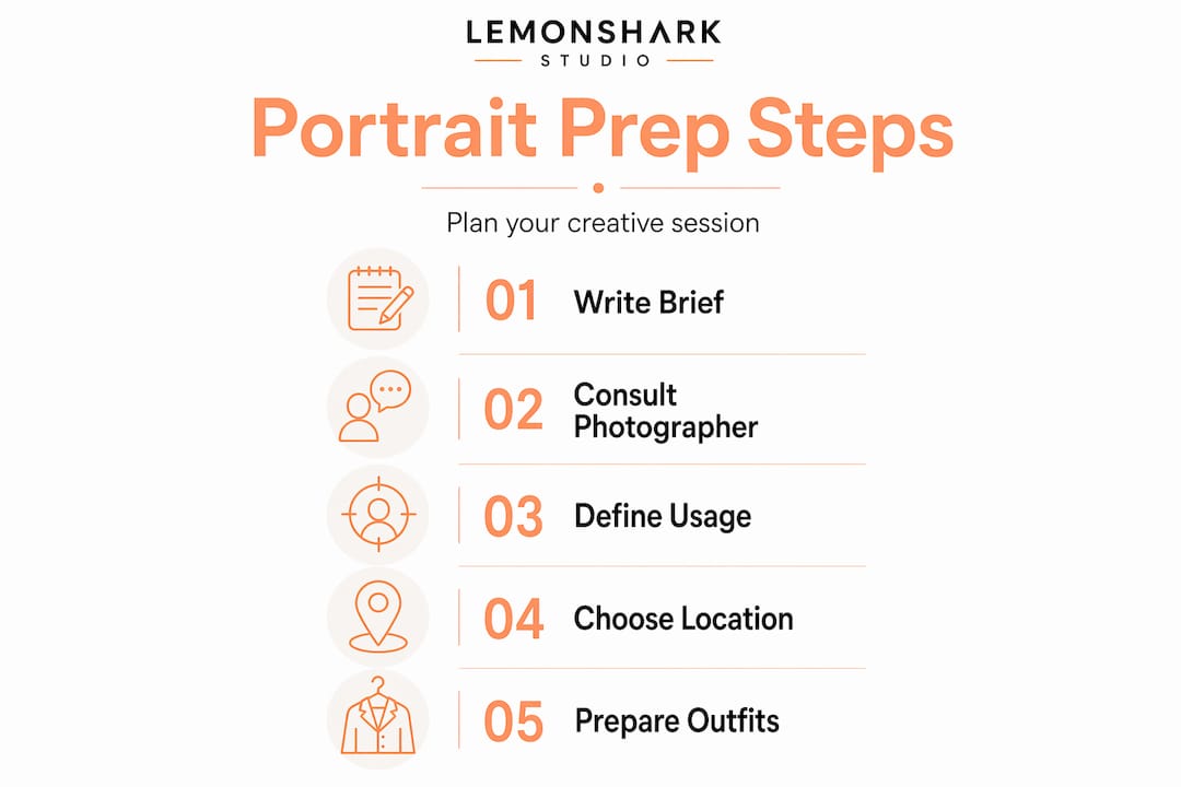 Infographic outlining portrait session preparation steps