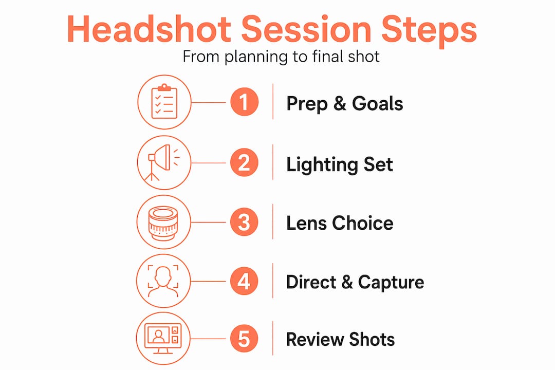 Infographic showing steps of a headshot session