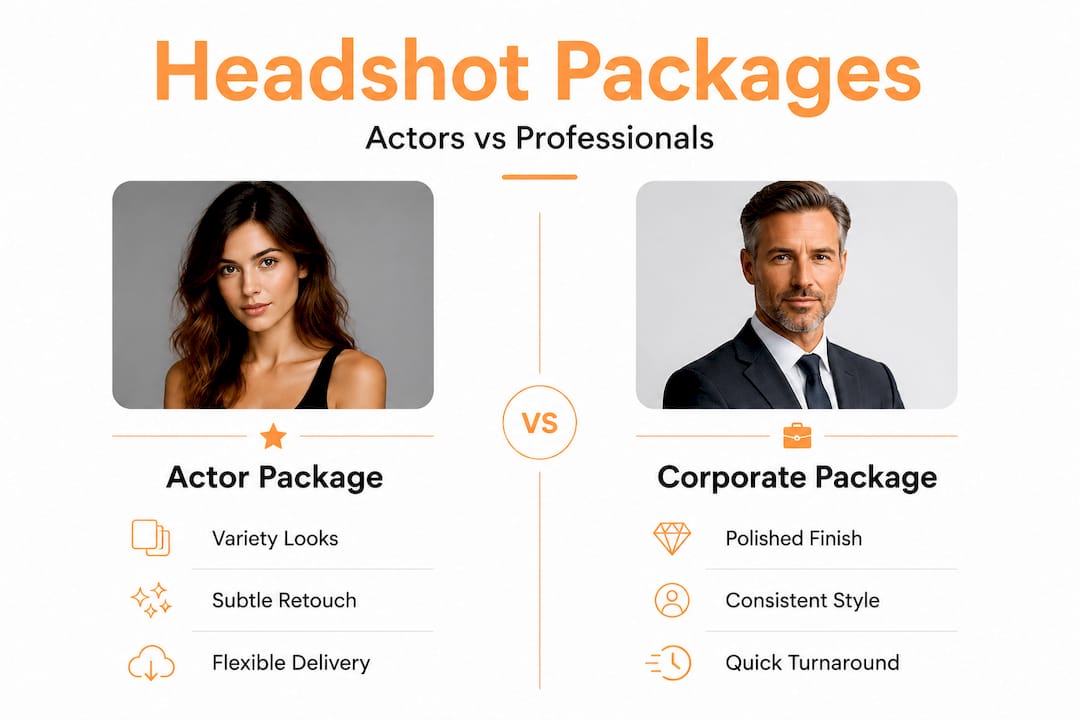 Infographic comparing actor and corporate headshot packages