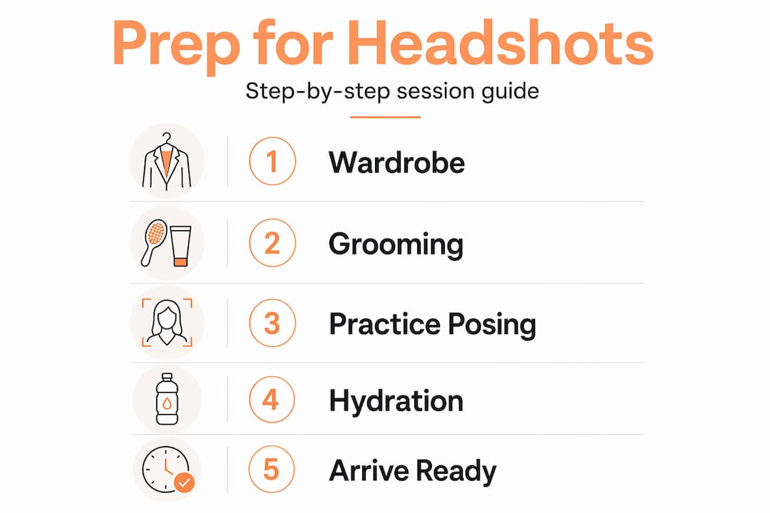 Infographic outlining headshot session preparation steps