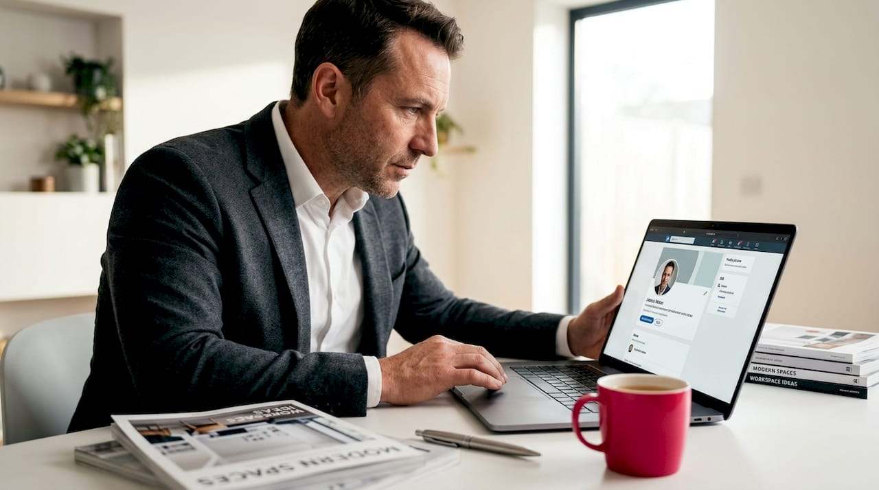 Man checking LinkedIn headshot thumbnail display