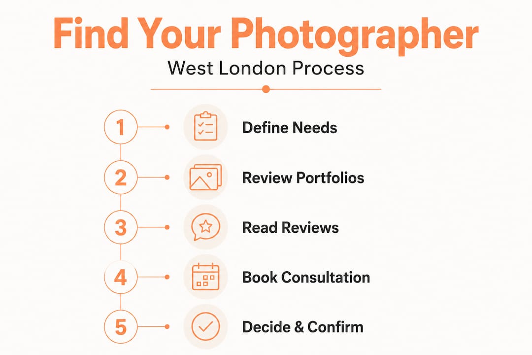 Vertical infographic steps for hiring photographer