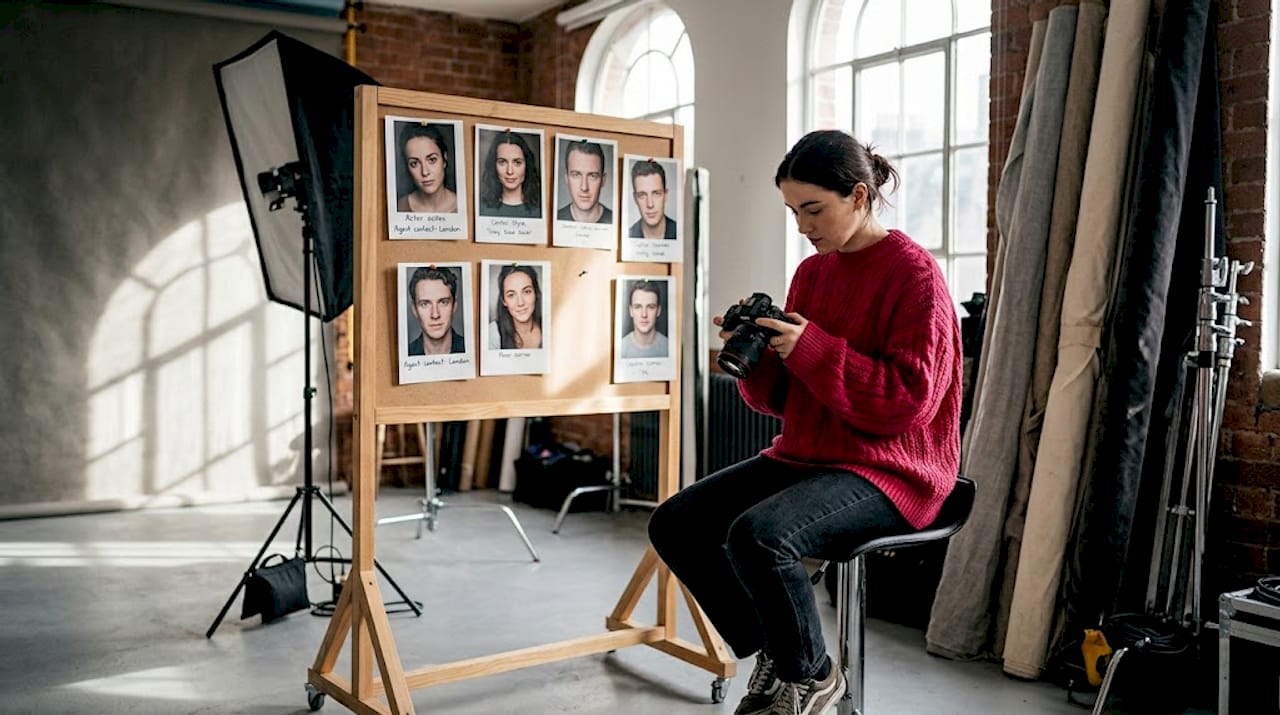 Photographer's studio with actor headshots display