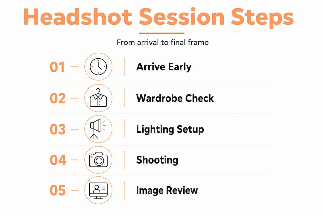 Infographic showing steps of headshot session process