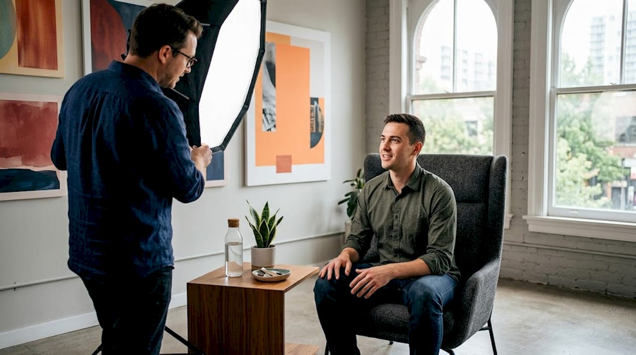 Headshot session emphasizing authenticity and studio setting