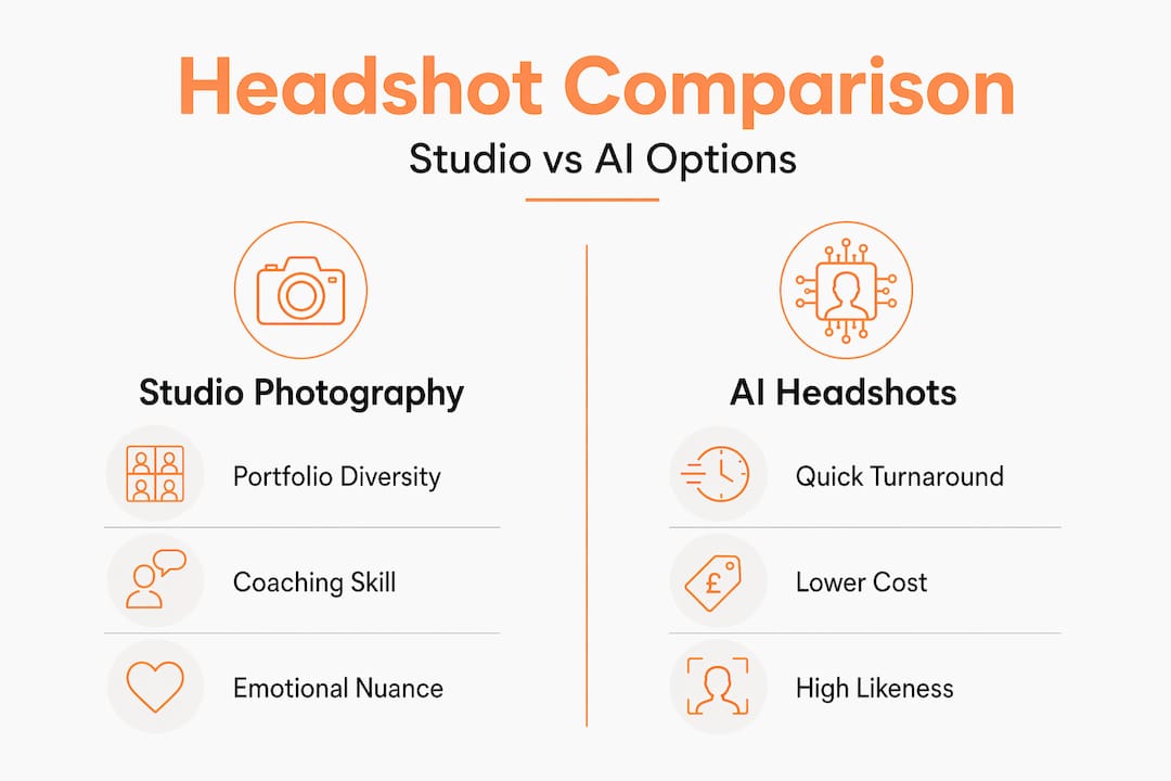 Infographic comparing studio and AI headshots