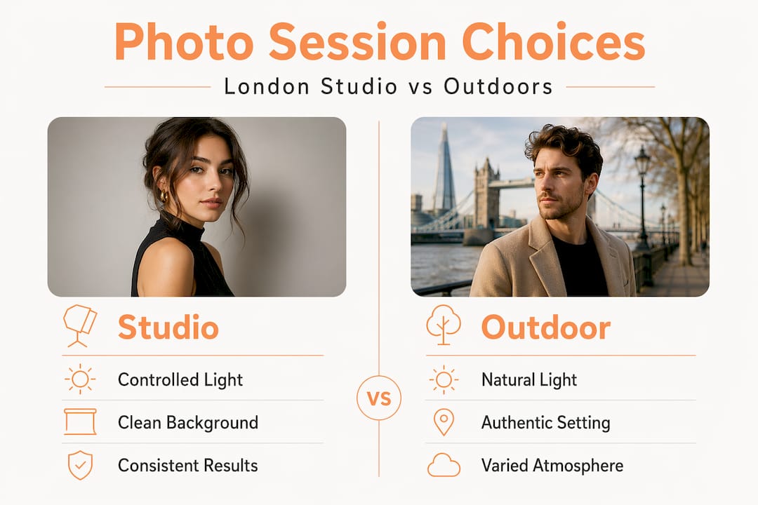 Infographic comparing studio versus outdoor portraits
