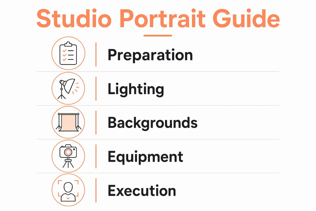 Infographic showing key steps for studio portrait photography