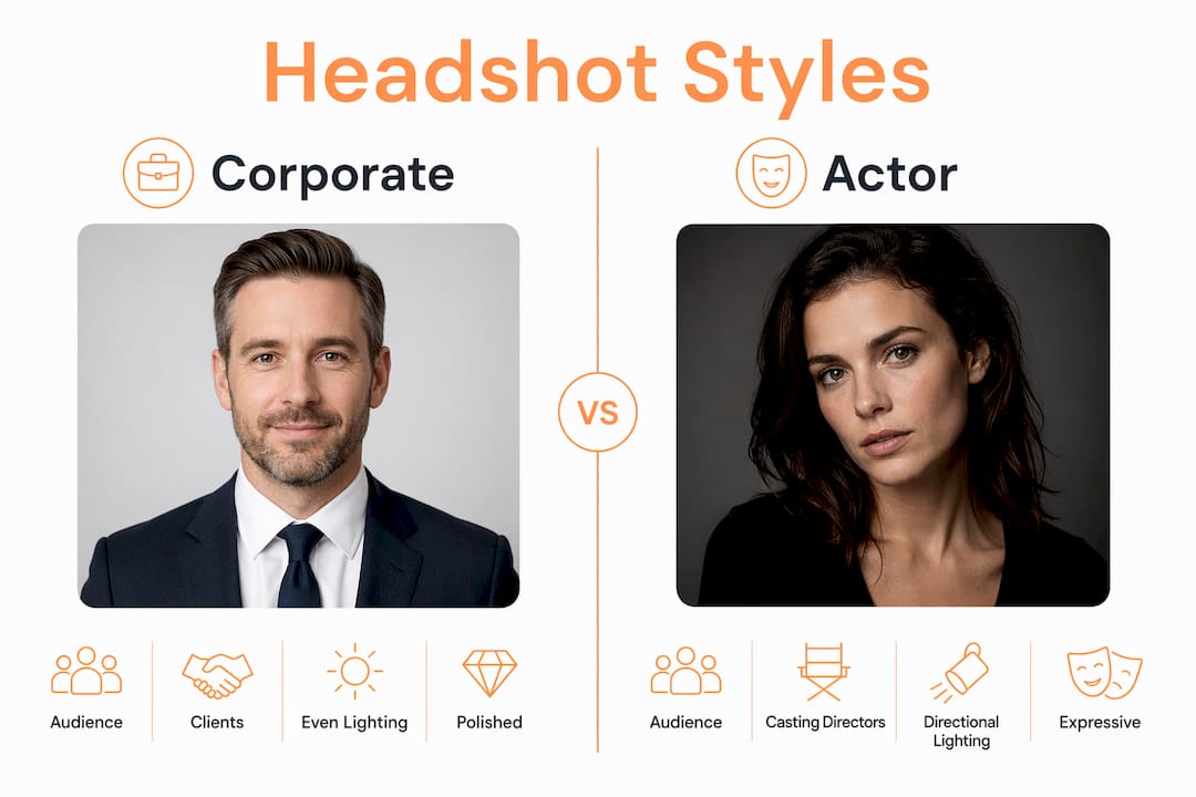 Infographic comparing actor and corporate headshots