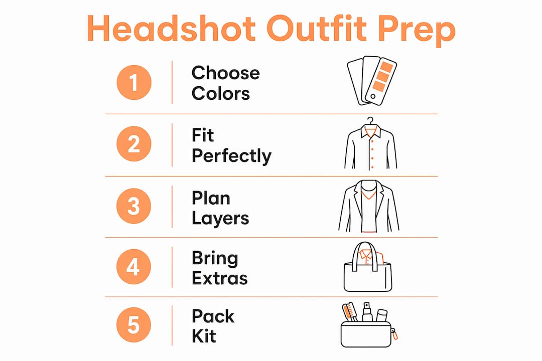 Infographic with steps to prepare headshot outfits