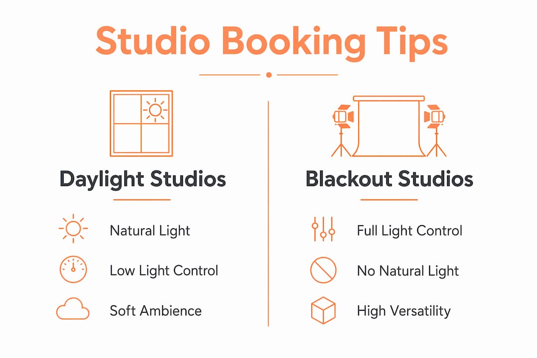 Infographic comparing daylight and blackout studios