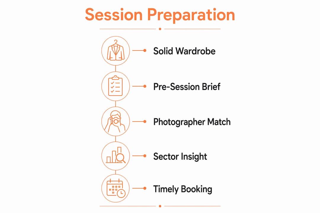 Infographic illustrating startup founder headshot preparation steps