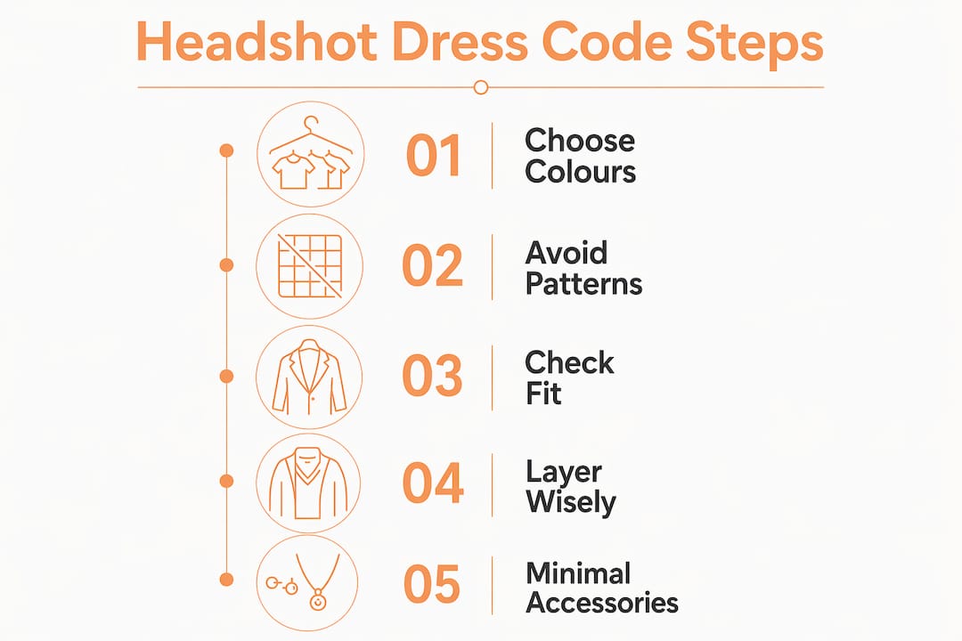 Infographic outlining professional headshot dress code steps