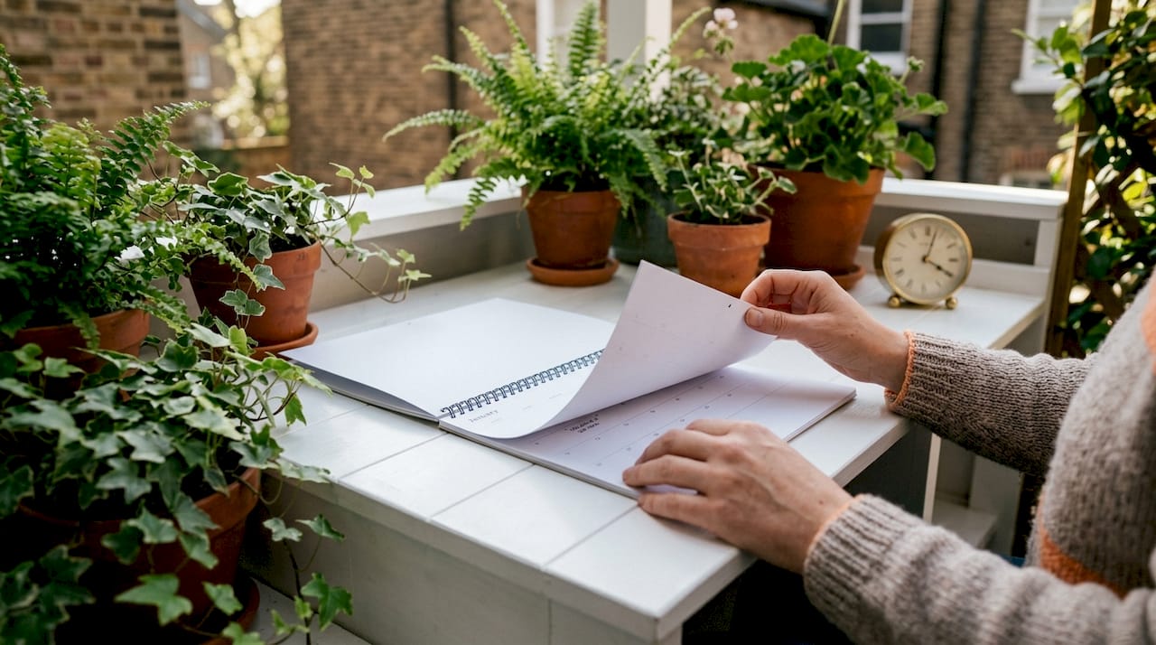 Hands adjusting calendar for headshot session planning