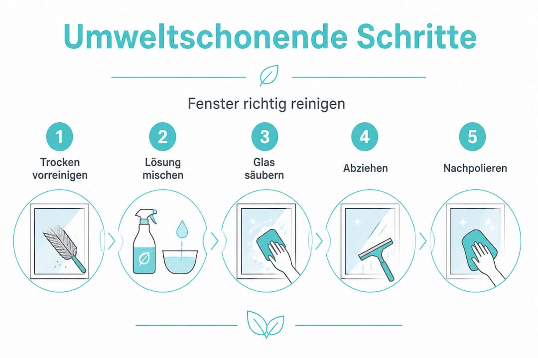 Diese Infografik zeigt, wie Sie Ihre Fenster umweltfreundlich reinigen – Schritt für Schritt erklärt.