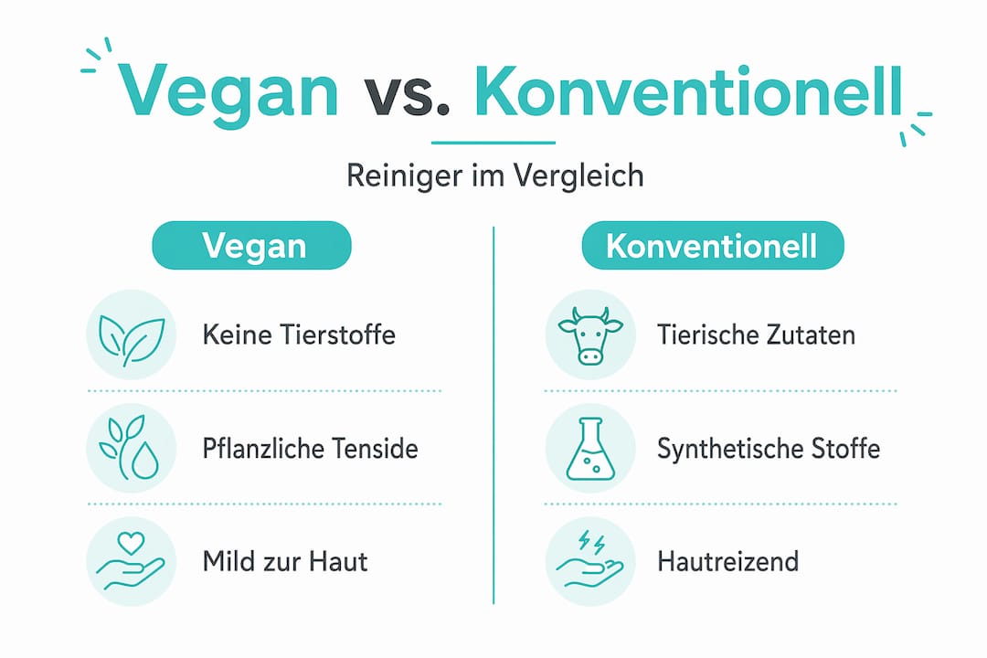 Infografik: Vegane vs. herkömmliche Reinigungsmittel im Vergleich