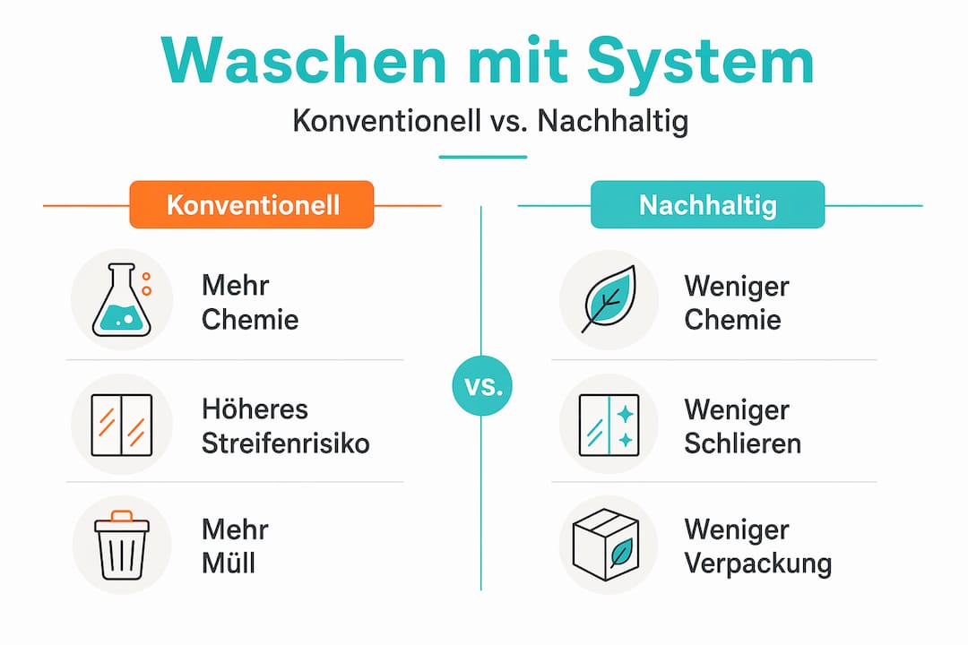 Infografik: Fensterreinigung – herkömmlich oder umweltbewusst?