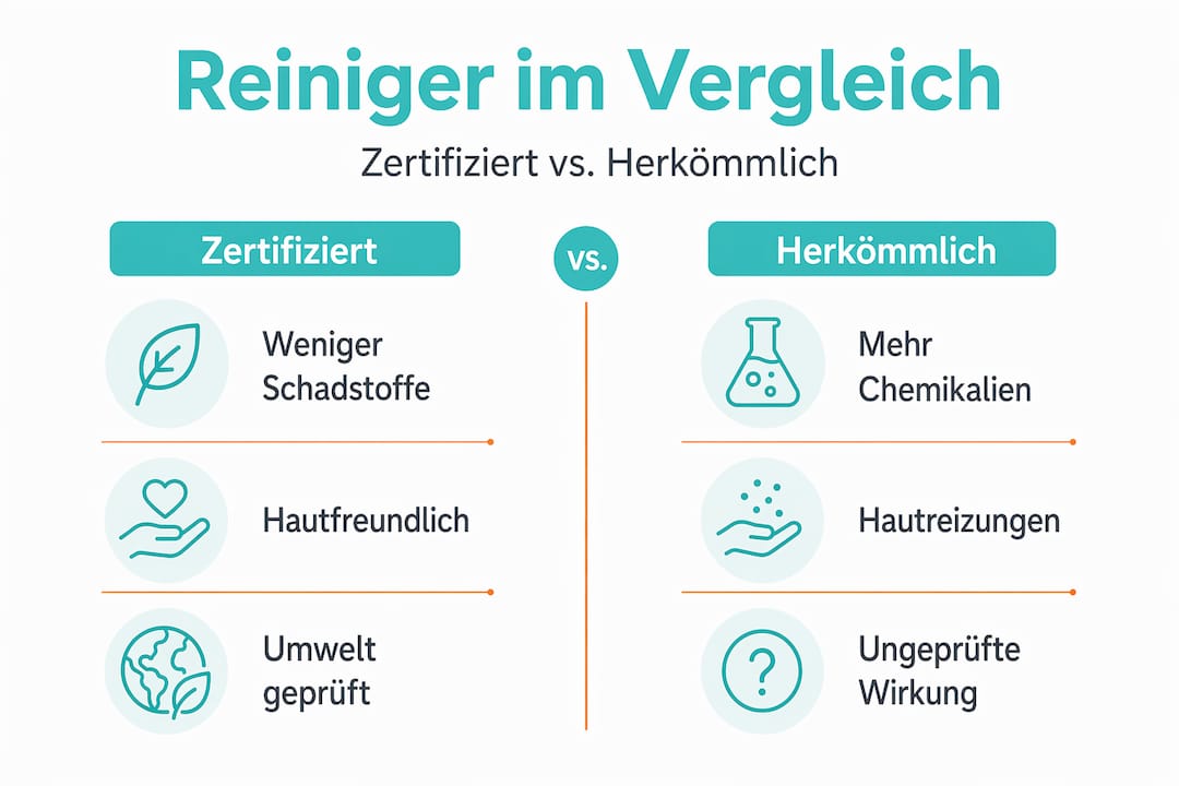 Infografik: Zertifizierte Reinigungsmittel im Vergleich zu konventionellen Produkten