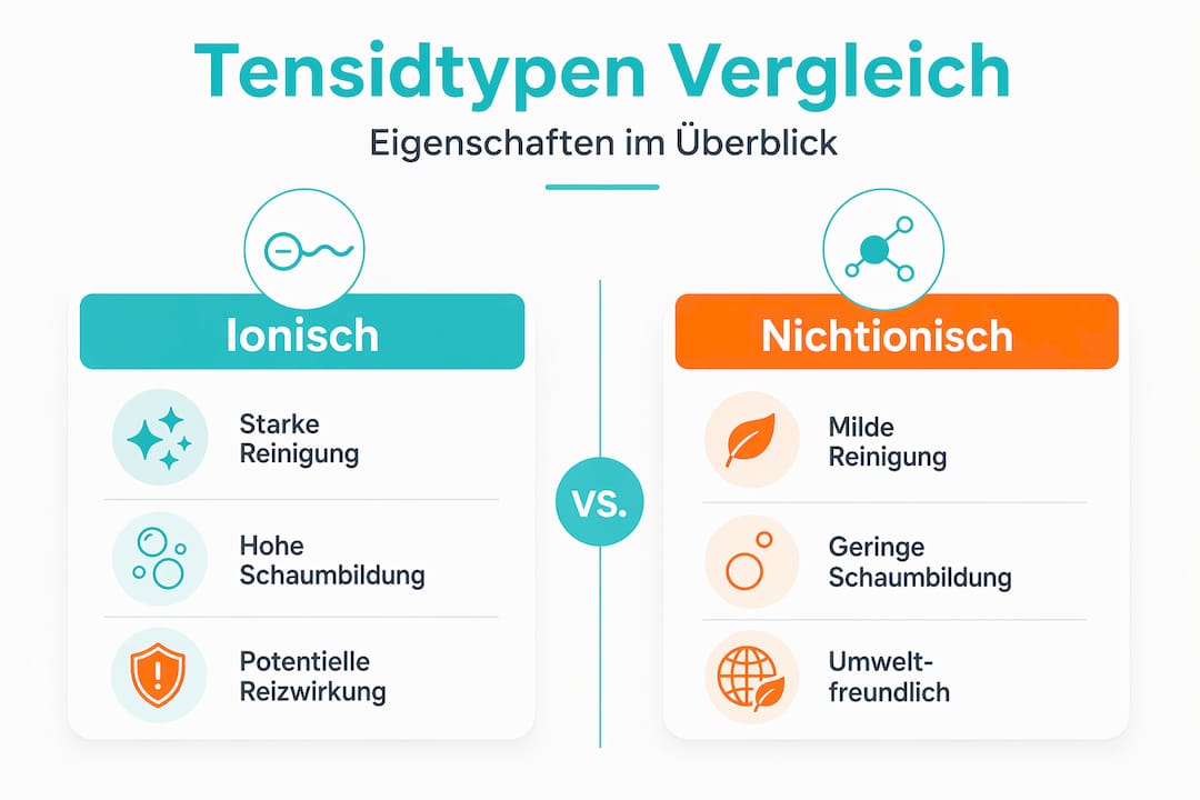 Übersichtsgrafik: Unterschiede zwischen ionischen und nichtionischen Tensiden auf einen Blick