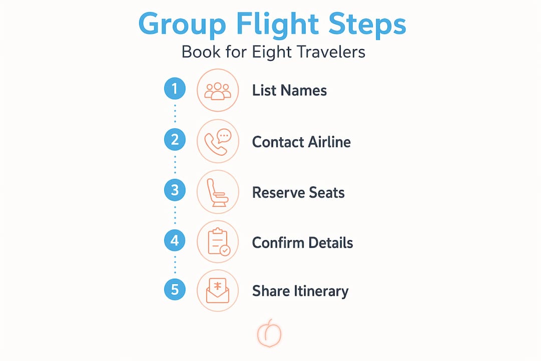 Infographic listing group flight booking steps