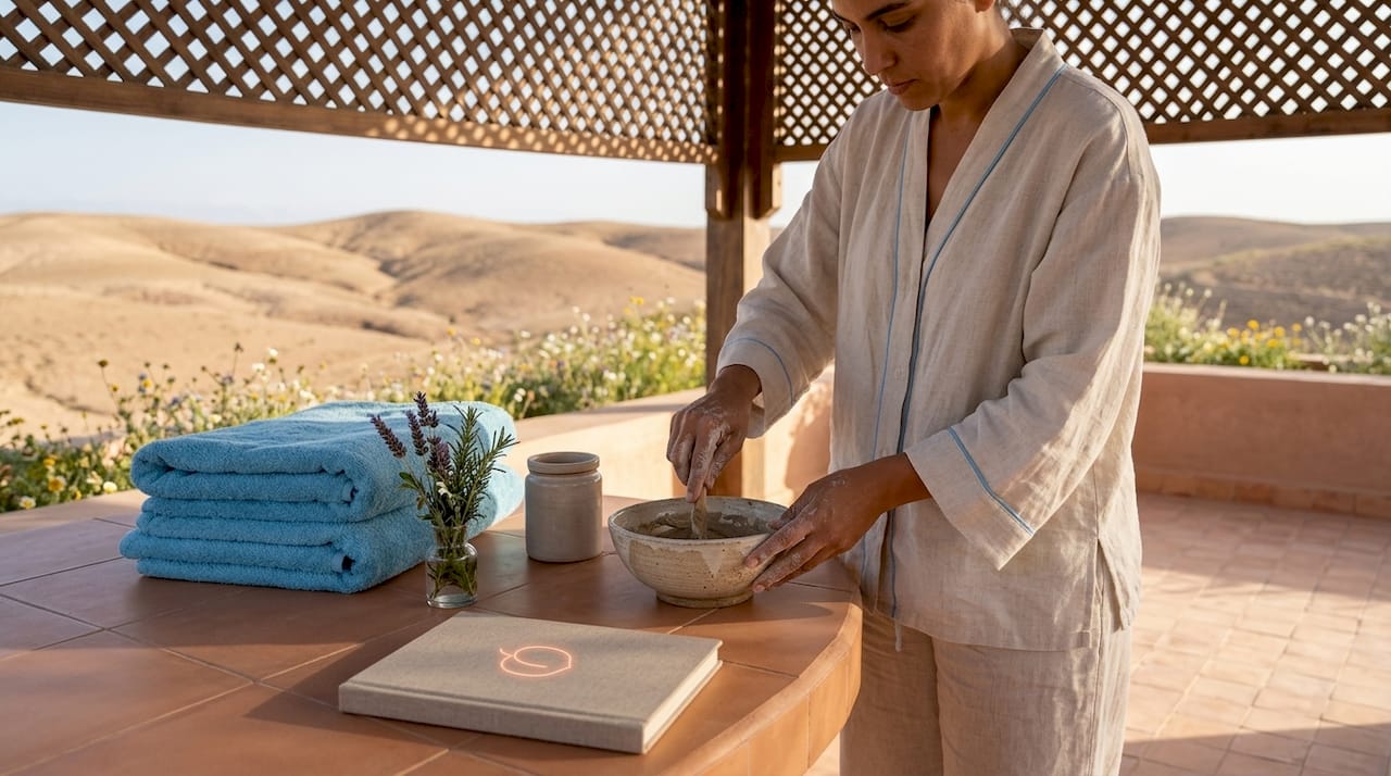 Practitioner prepares clay for desert spa ritual