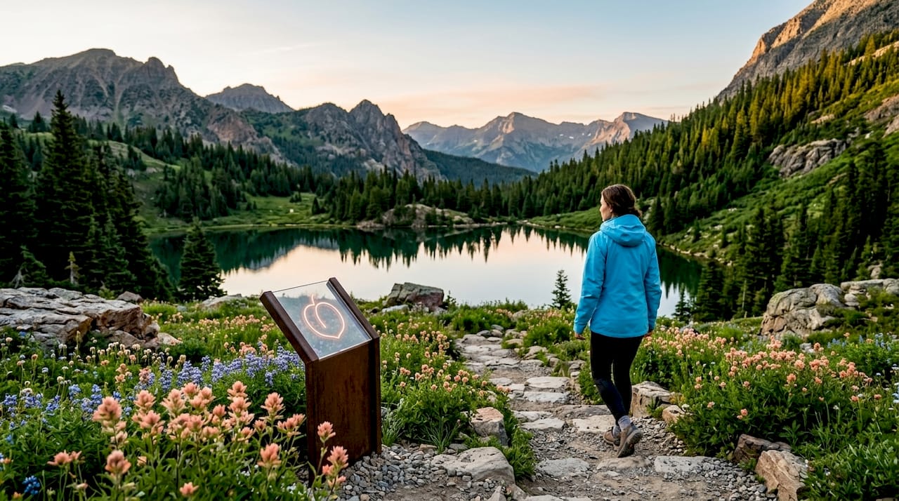 Ecologically rich mountain landscape with lake and wildflowers