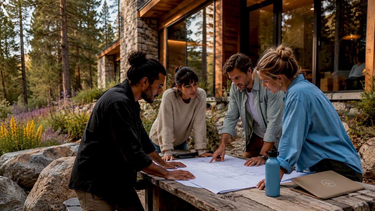 Architects discussing mountain retreat building