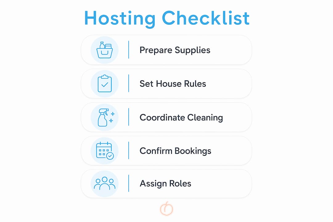 Infographic showing group Airbnb hosting checklist steps