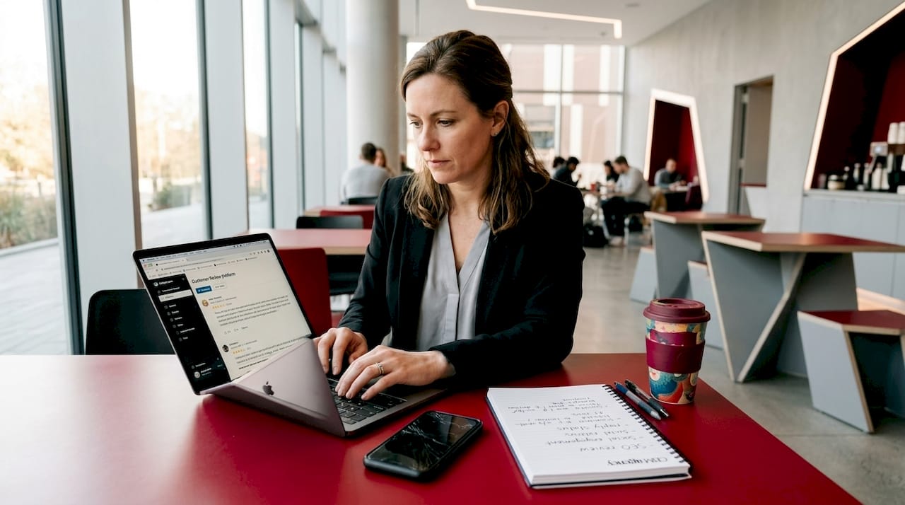 Business manager replying to online reviews