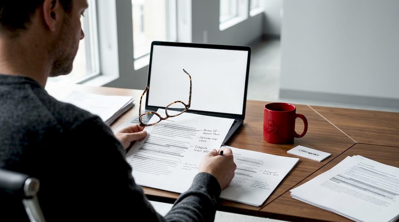 Copywriter reviewing transportation website content