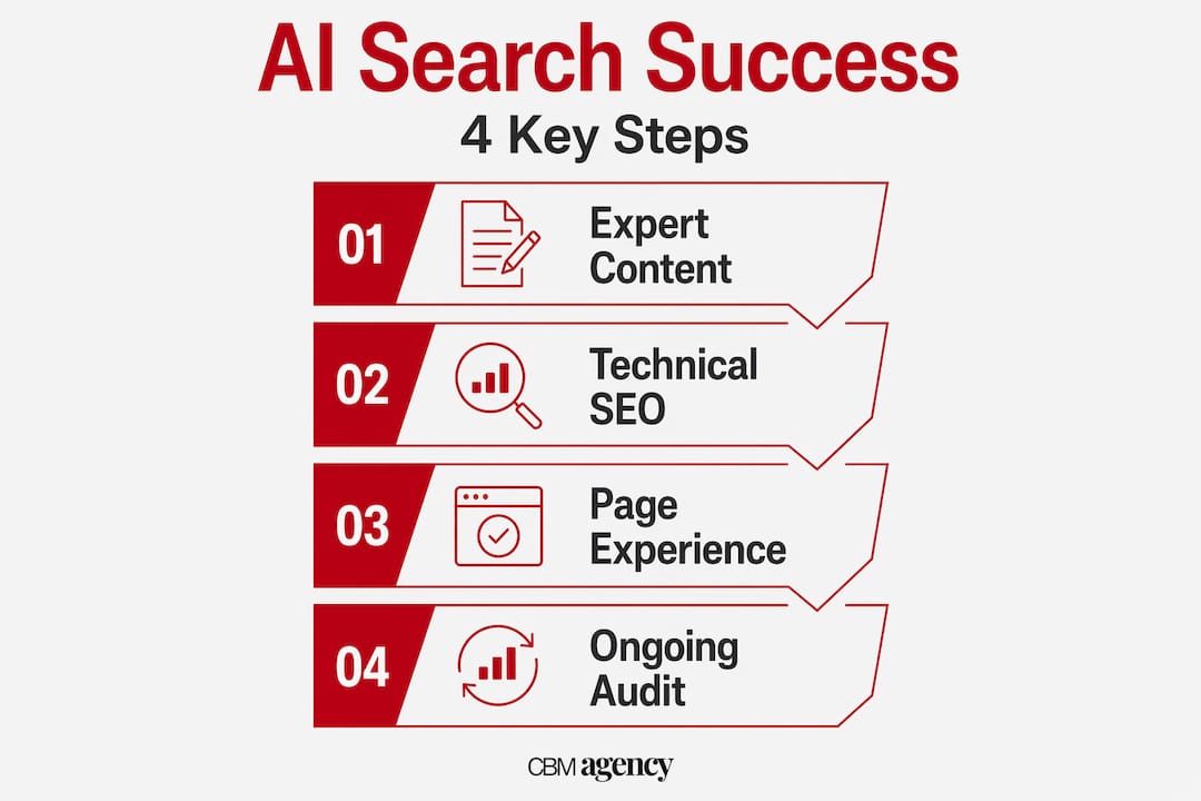 Infographic illustrating 4 steps of AI search optimization