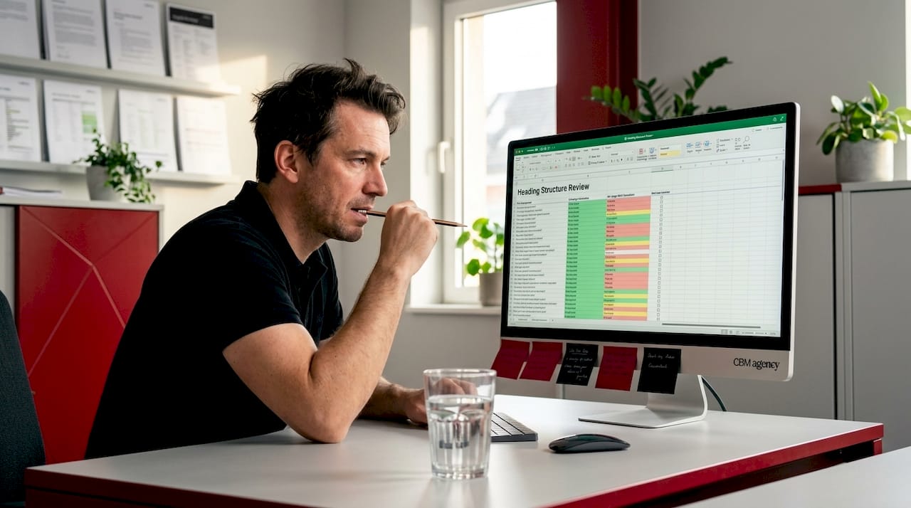 SEO specialist reviewing on-page checklist details