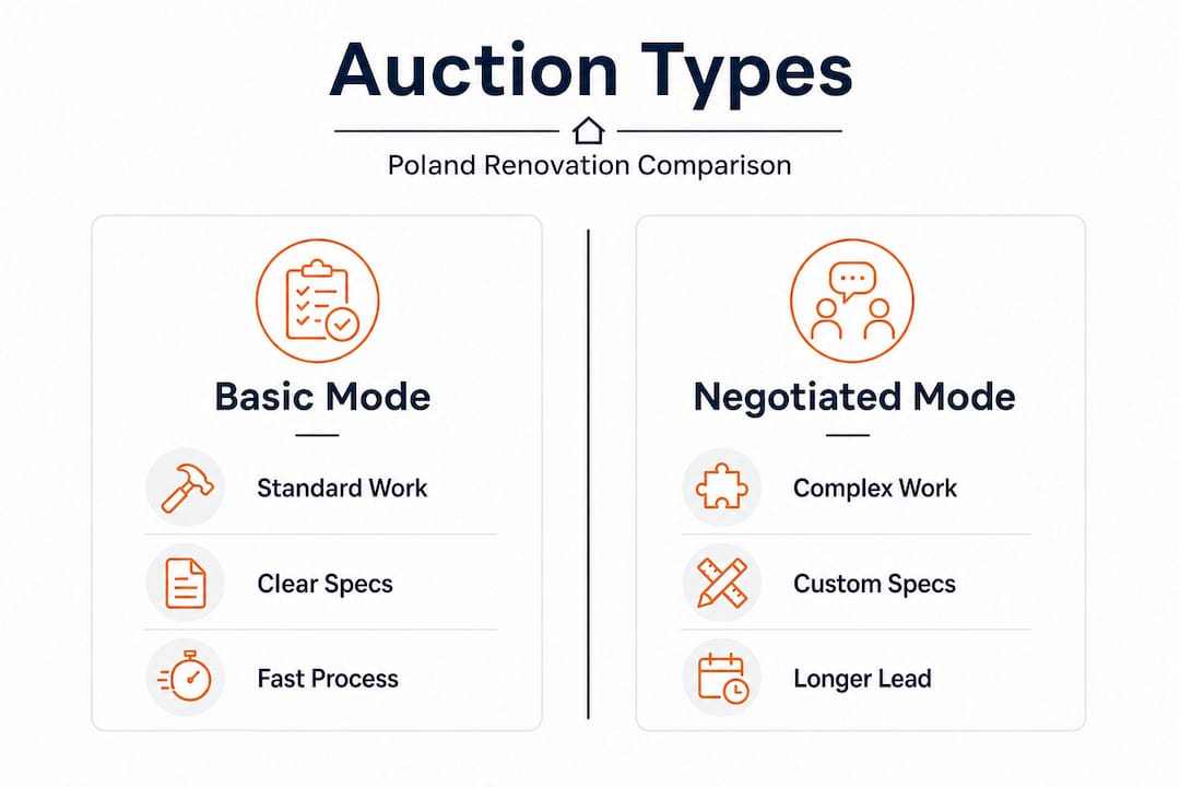 Comparison infographic of Polish auction types