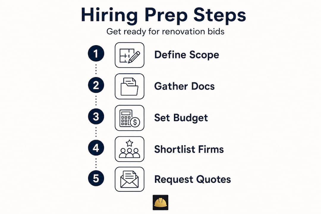Infographic showing renovation hiring preparation steps