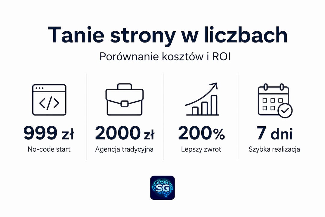 Infografika prezentująca dane dotyczące kosztów tworzenia stron internetowych oraz zwrotu z inwestycji.