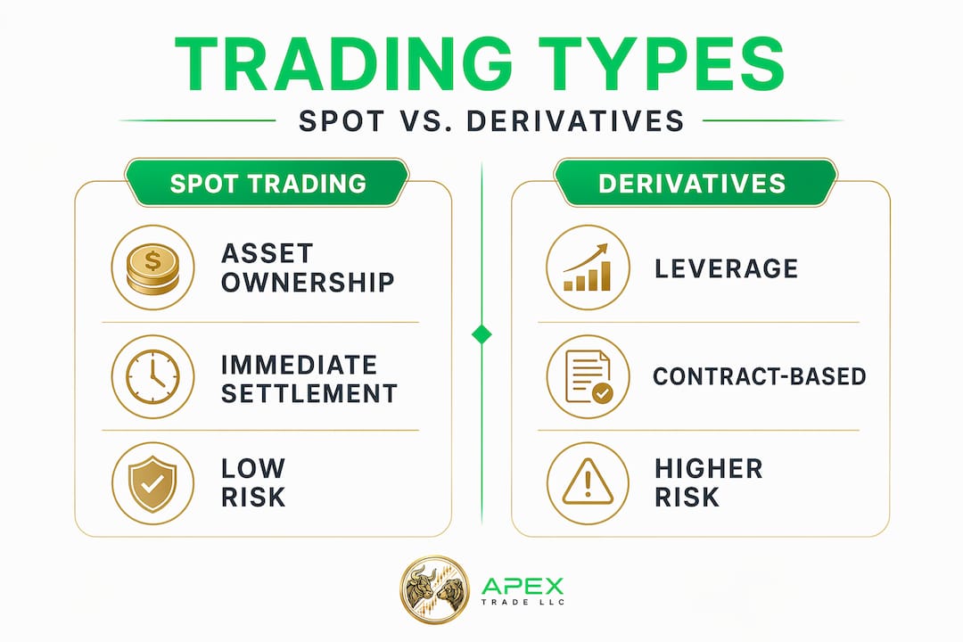 Infographic comparing spot and derivatives trading types