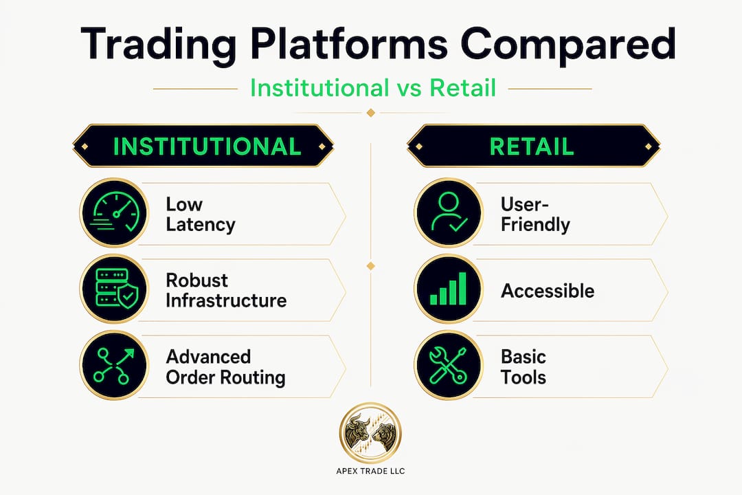 Infographic comparing retail and institutional trading platforms
