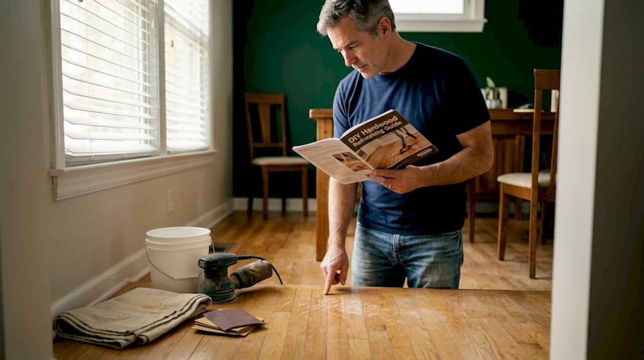 Homeowner planning hardwood floor refinishing