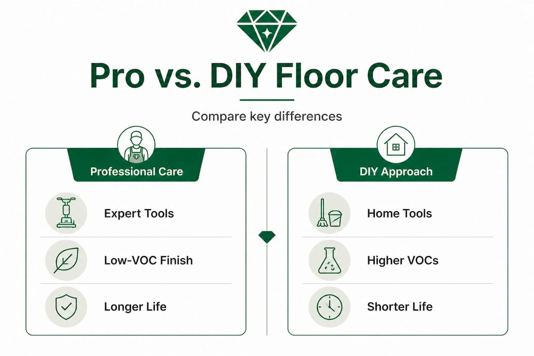 Infographic showing professional and DIY floor care differences
