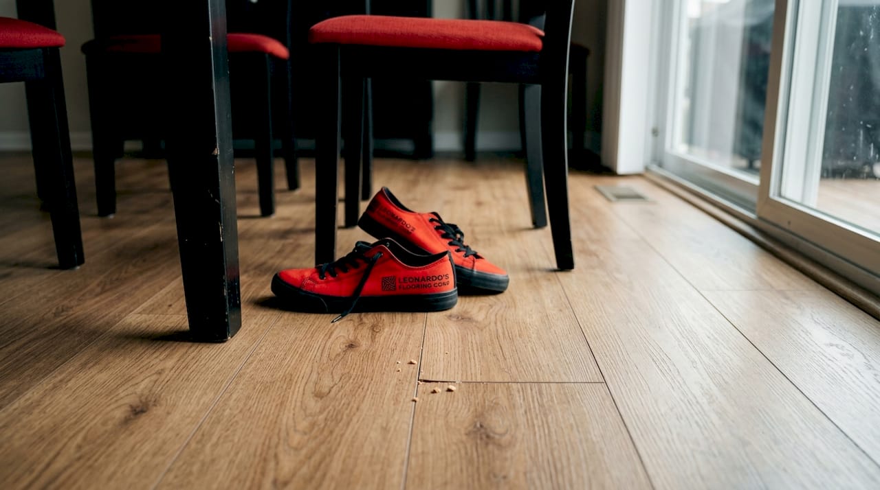 Close-up wood-look laminate flooring detail