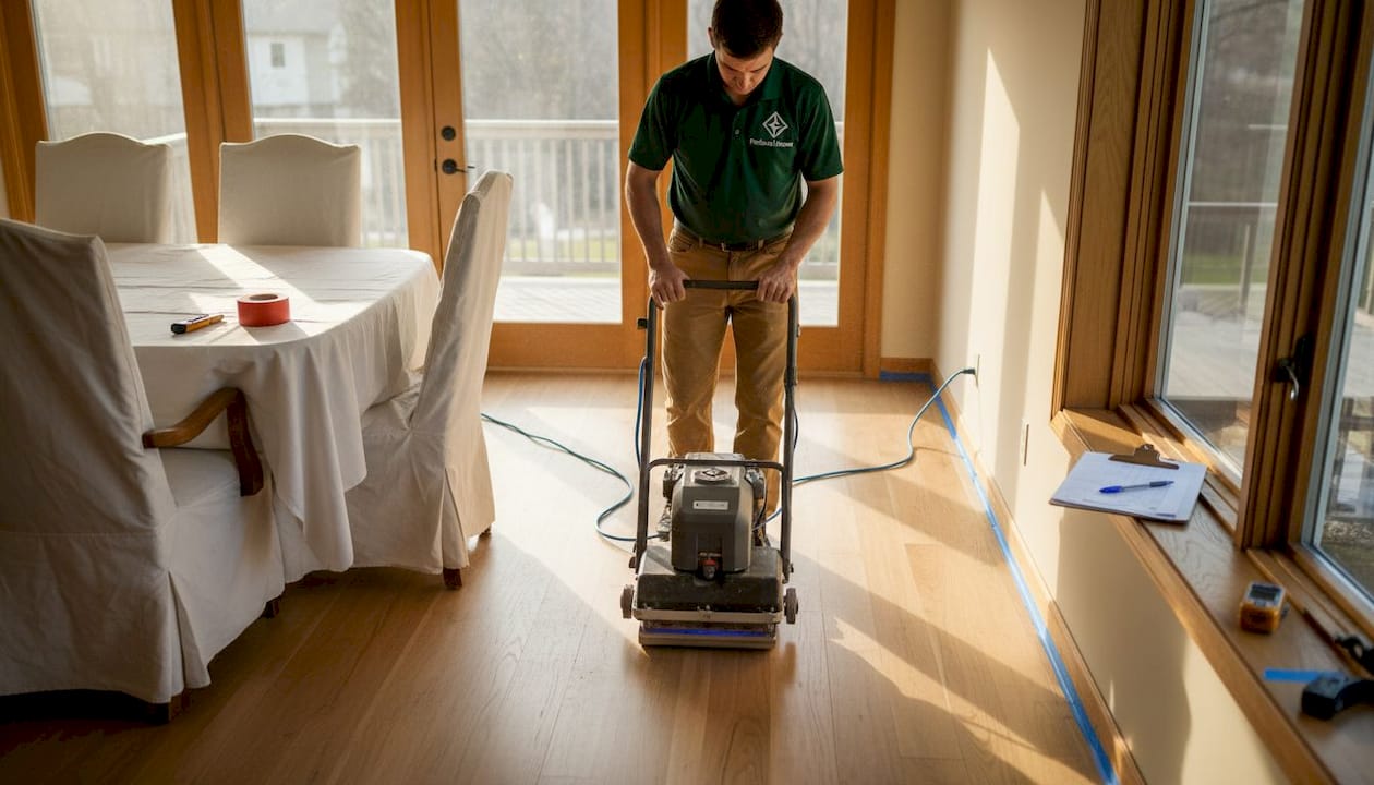 Technician using UV-cure floor refinishing tool