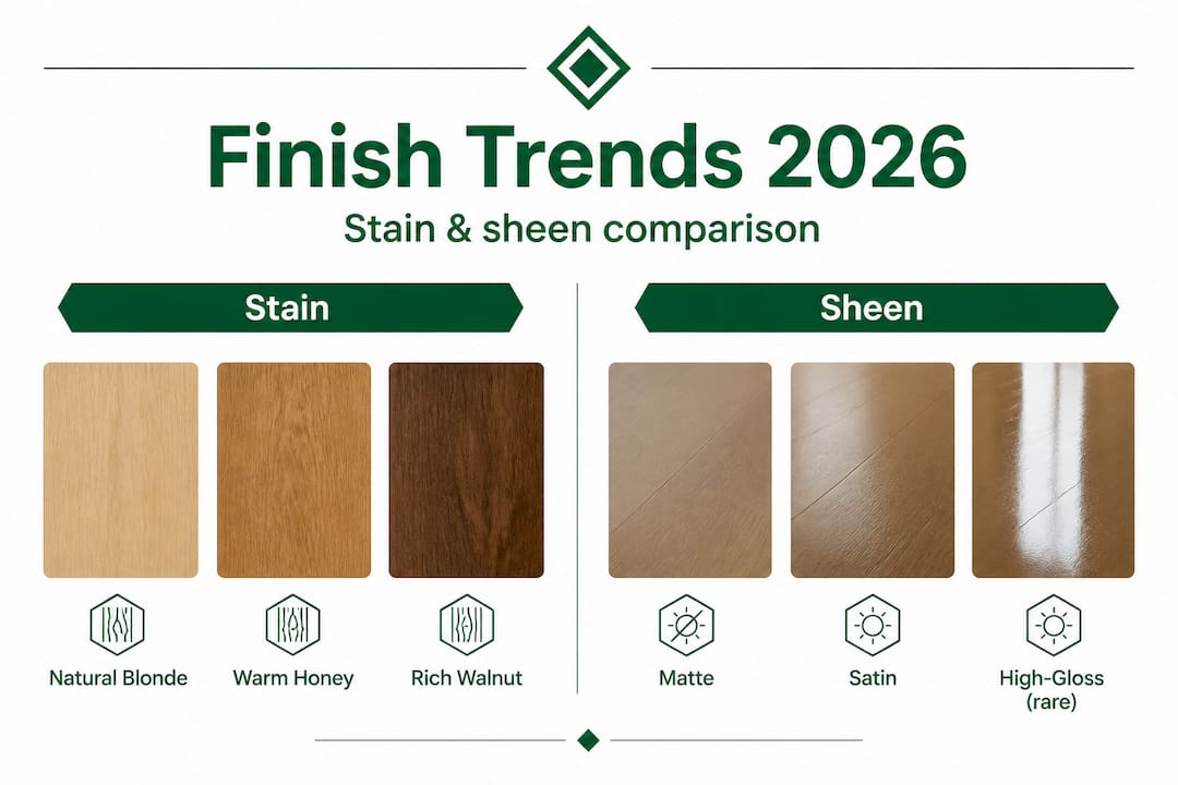 Infographic showing 2026 stain and sheen trends