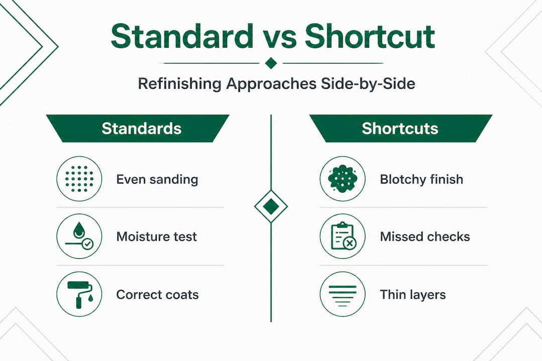Infographic comparing standard and shortcut refinishing methods