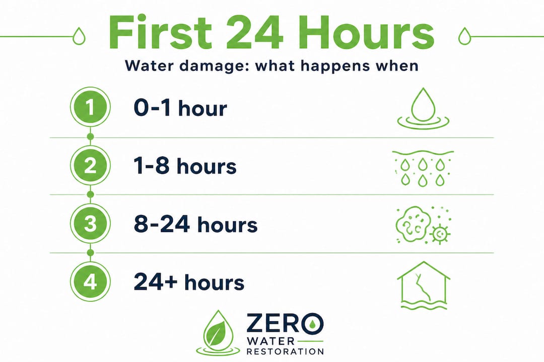 Timeline showing first 24 hours of water damage
