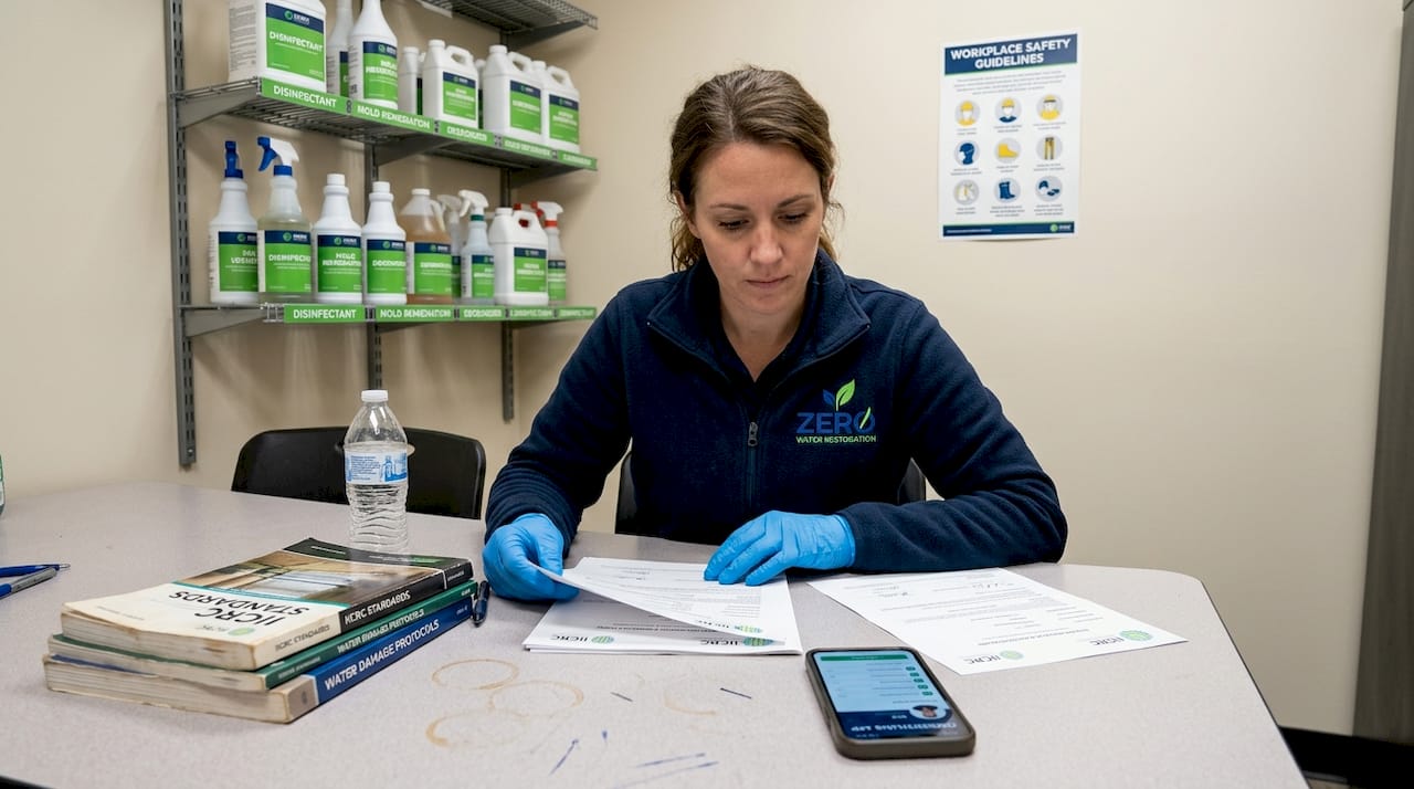 Restoration specialist reviewing certification paperwork
